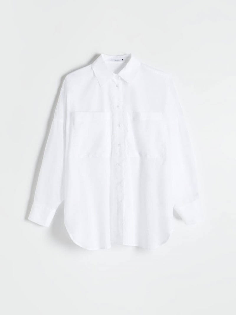 Reserved Oversized cotton shirt Białe | LBUEDWC-20