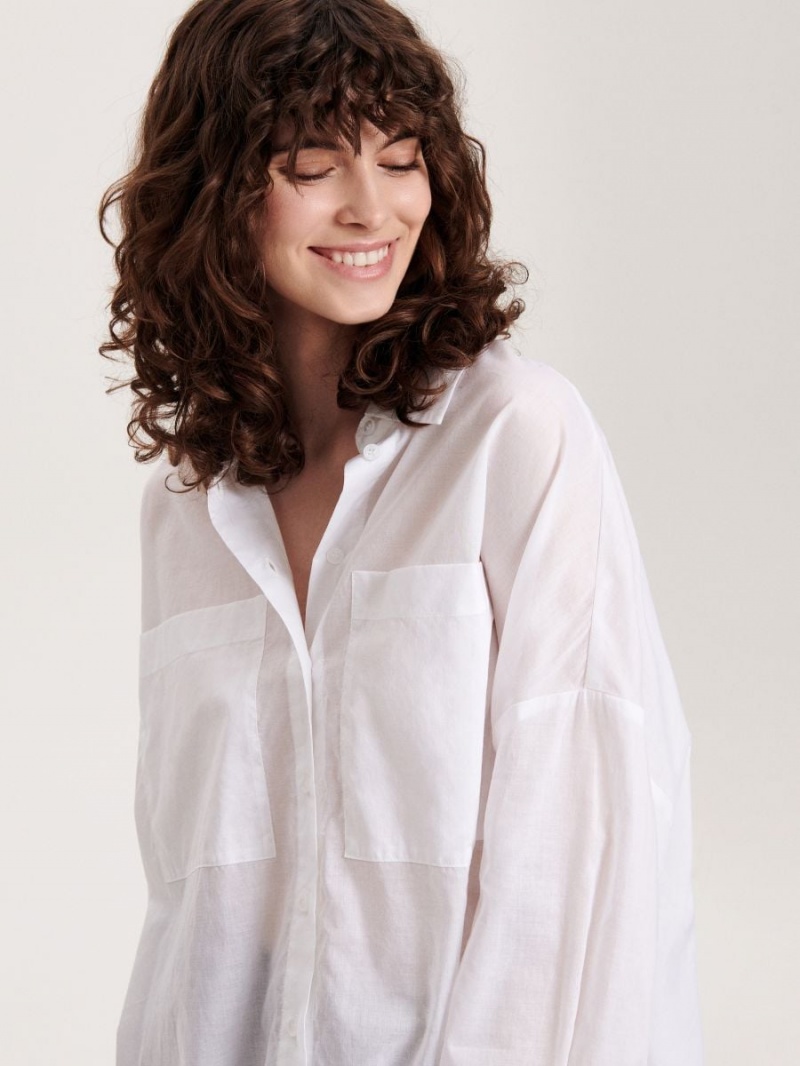 Reserved Oversized cotton shirt Białe | LBUEDWC-20