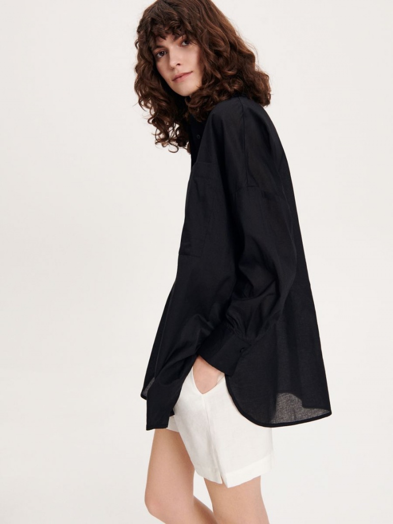 Reserved Oversized cotton shirt Czarne | ECUPQIF-97