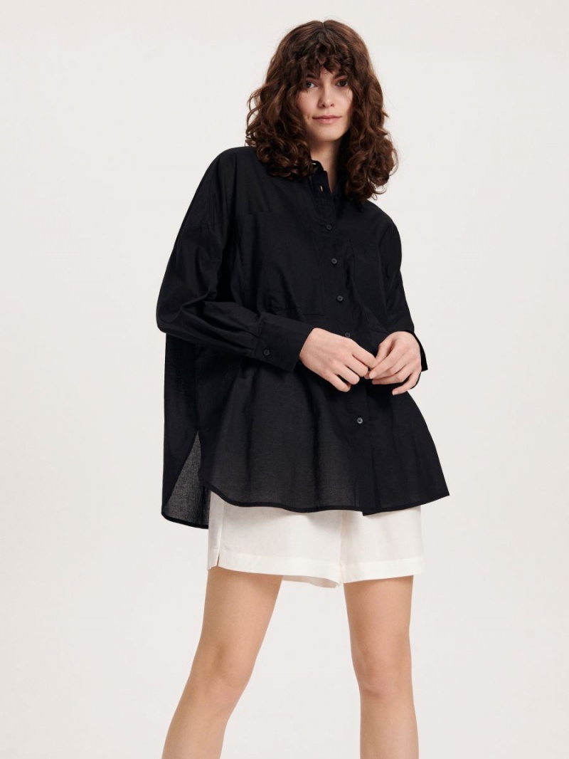 Reserved Oversized cotton shirt Czarne | ECUPQIF-97