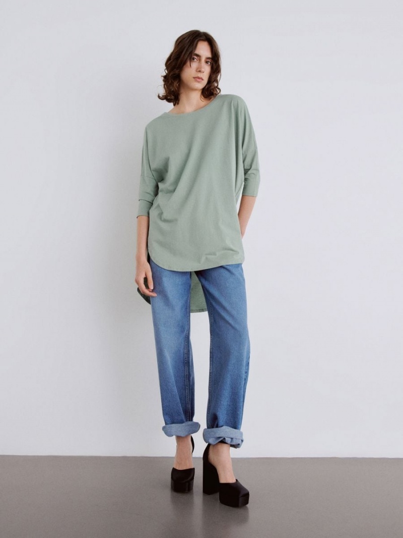 Reserved Oversized long sleeve T-shirt Zielone | DIVHNEL-73