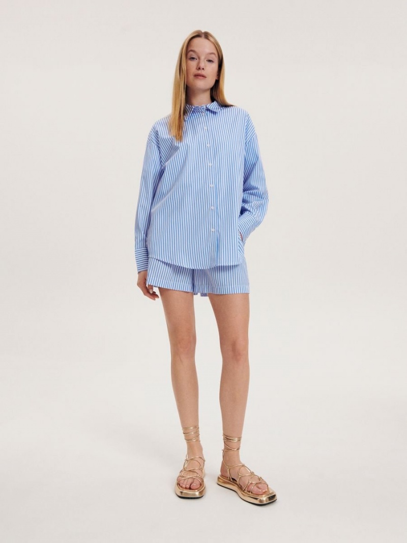 Reserved Oversized shirt Niebieskie | ZEPQSMY-39