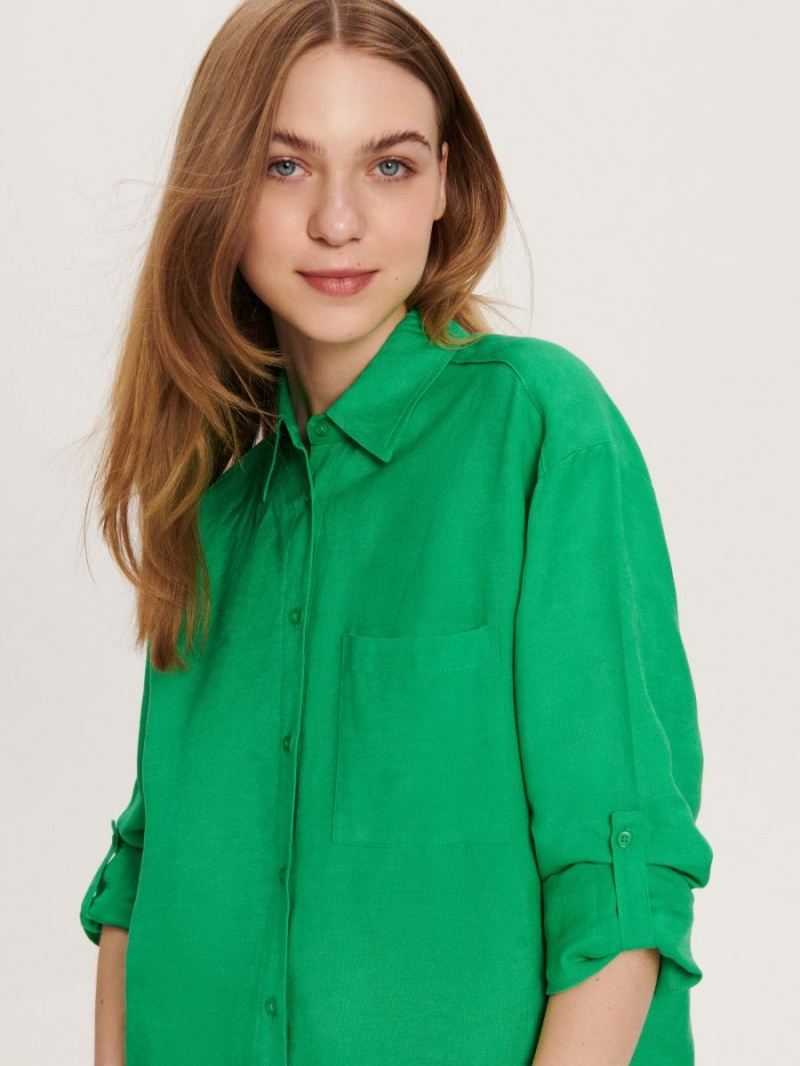 Reserved Oversized shirt with linen blend Zielone | QFWTLUZ-64