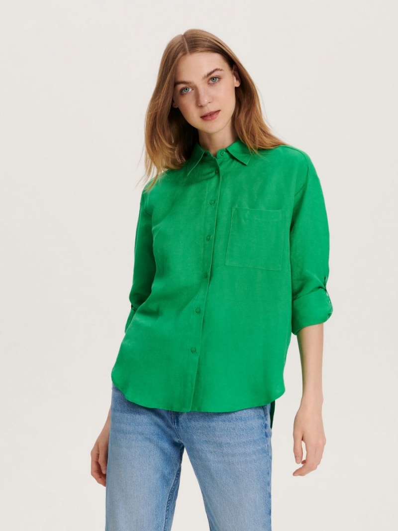 Reserved Oversized shirt with linen blend Zielone | QFWTLUZ-64