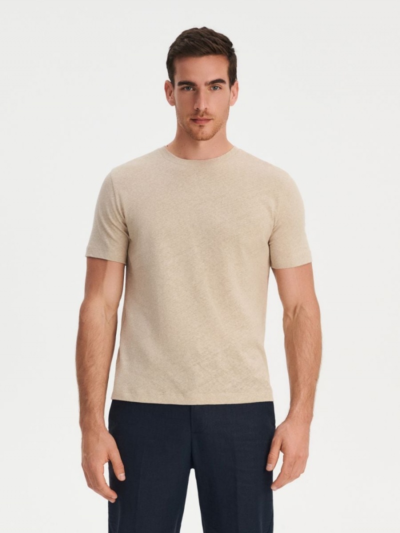 Reserved PREMIUM linen blend T-shirt Beżowe | GMFNQVR-76