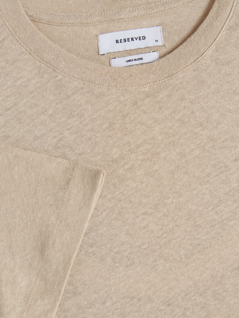 Reserved PREMIUM linen blend T-shirt Beżowe | GMFNQVR-76