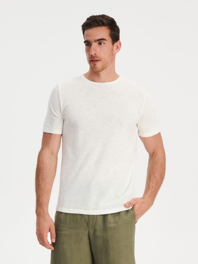 Reserved PREMIUM linen blend T-shirt Białe | PSZGEBO-58