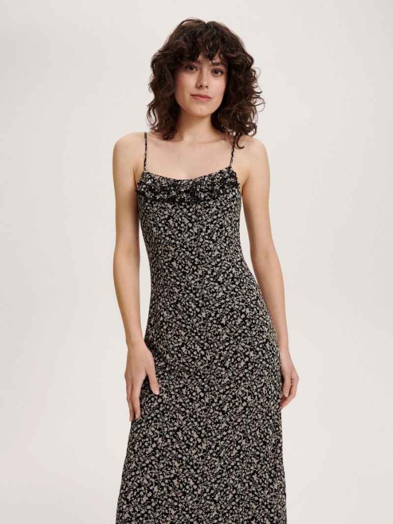 Reserved Patterned maxi dress Czarne | YTMQUHN-09