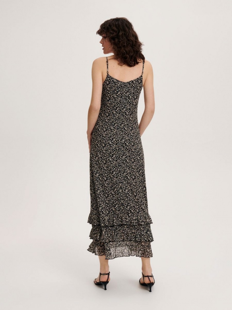 Reserved Patterned maxi dress Czarne | YTMQUHN-09