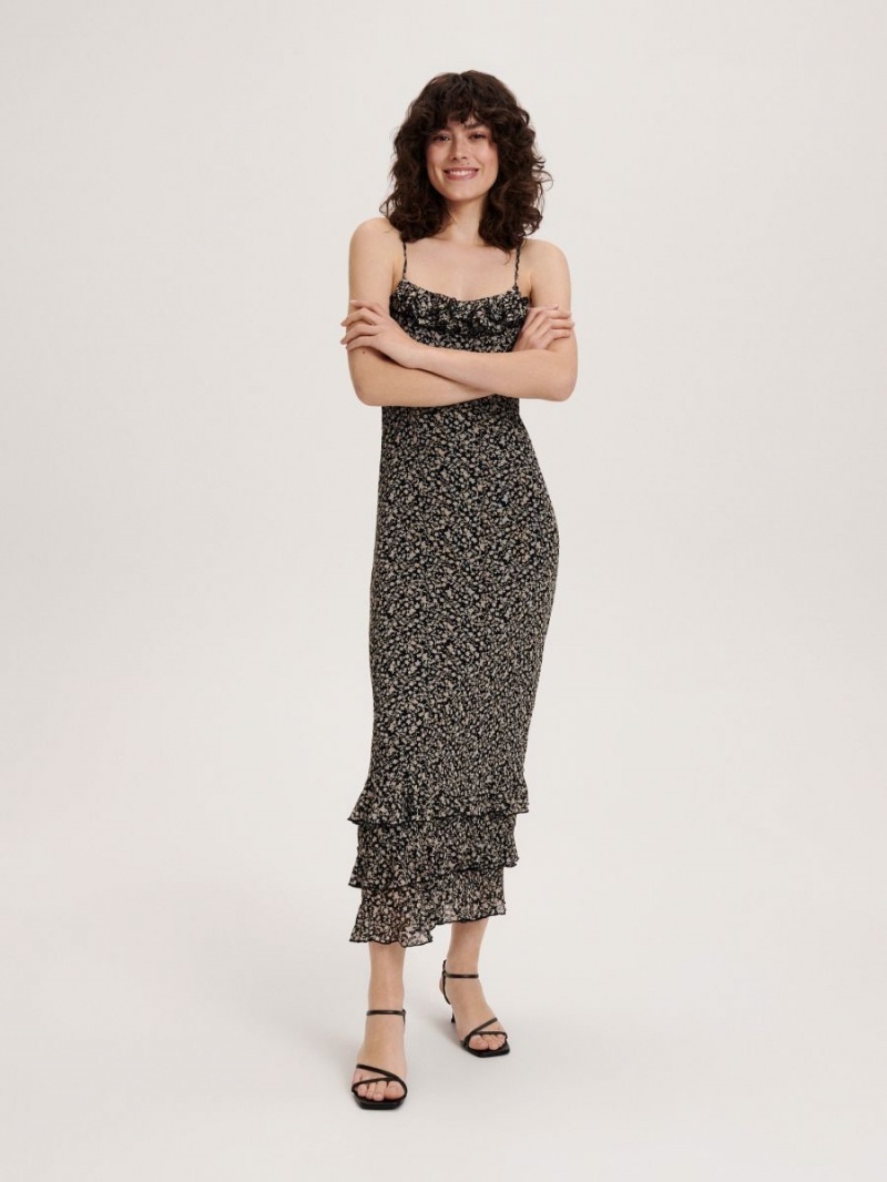 Reserved Patterned maxi dress Czarne | YTMQUHN-09