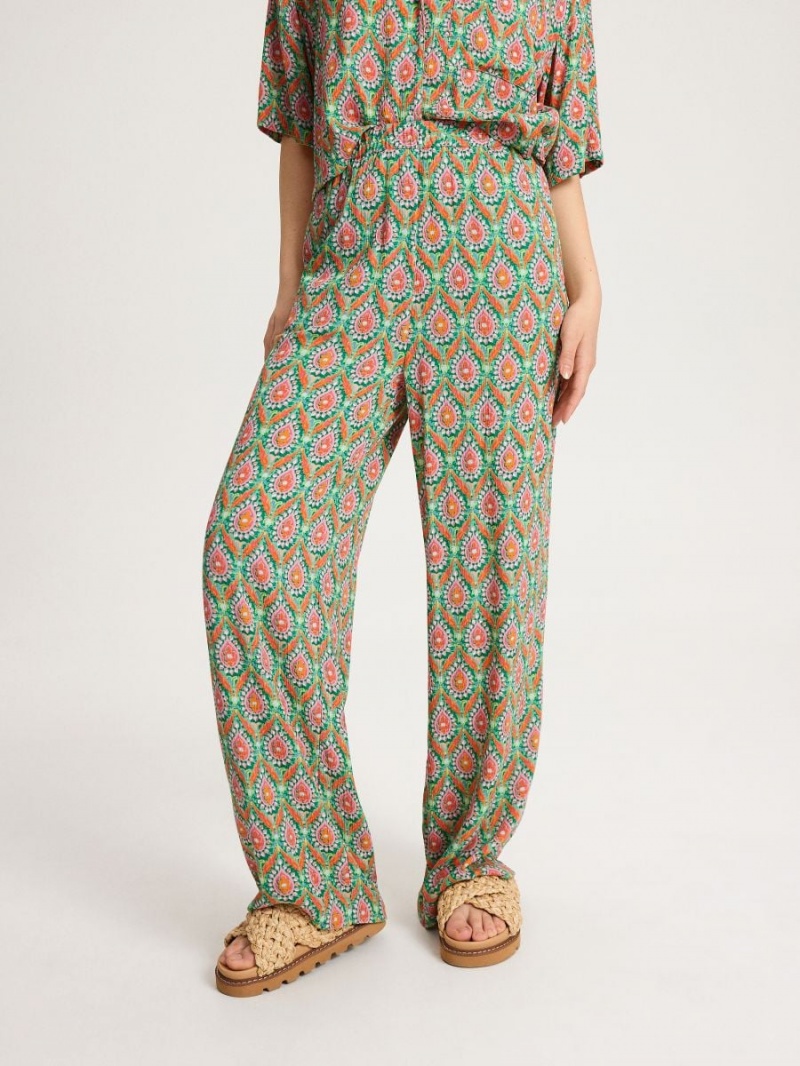 Reserved Patterned trousers Turkusowe | XVGIBFY-39