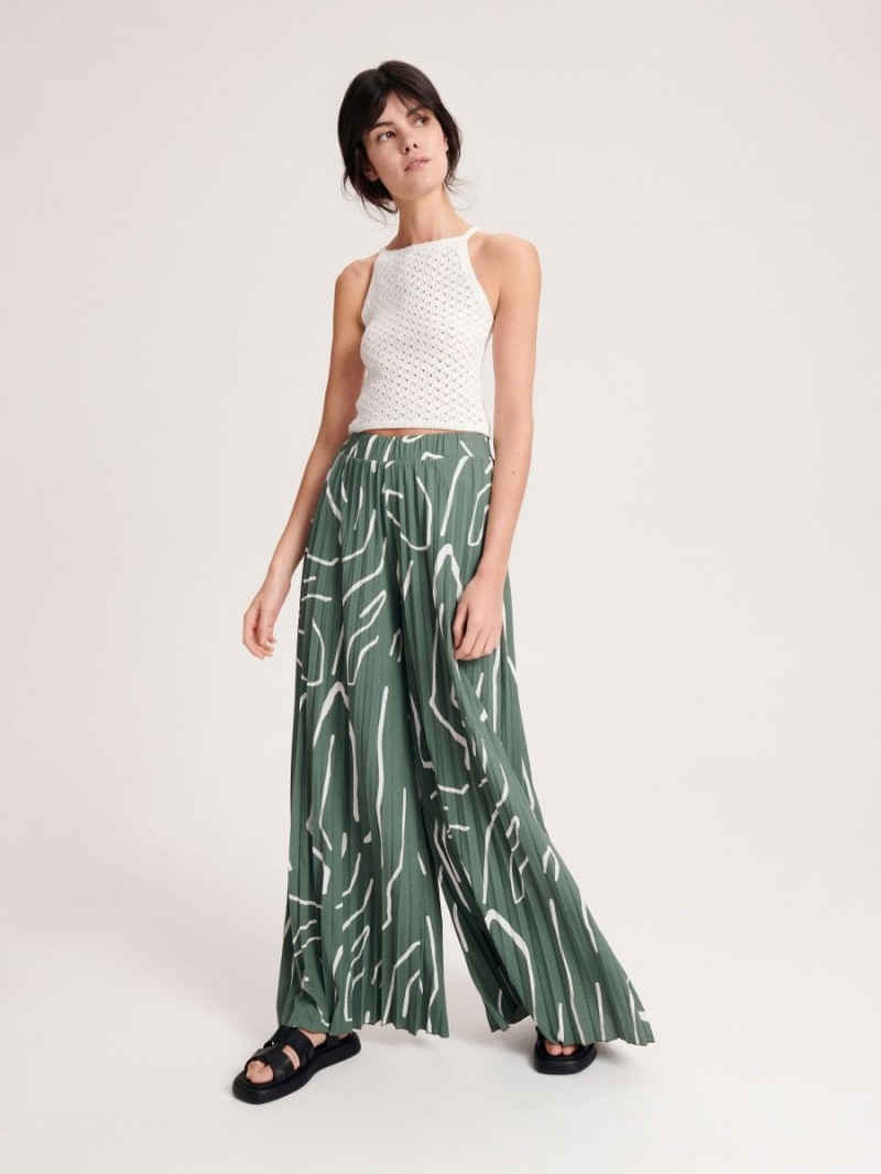 Reserved Pofałdowany palazzo trousers Khaki | ARHCIOG-21