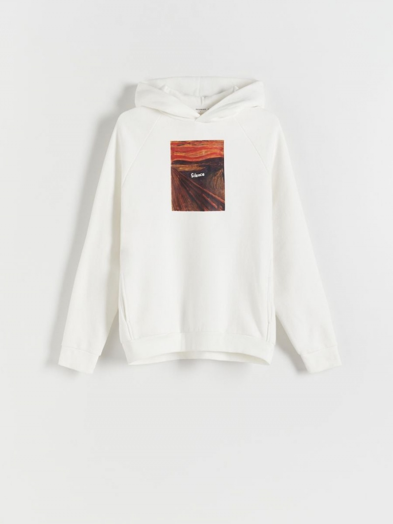 Reserved Printed sweatshirt Ivory | OQPDSWN-74