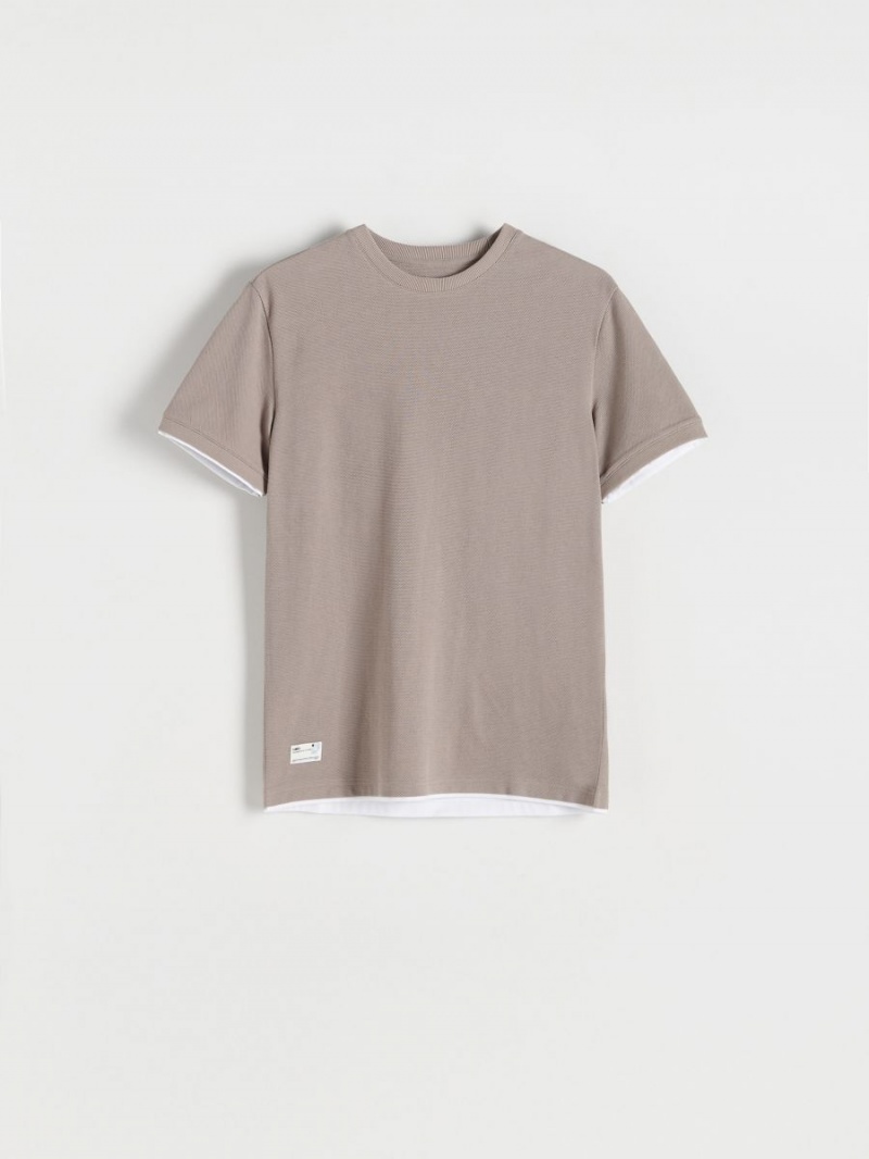 Reserved Regular fit T-shirt Beżowe | CGNDKZX-15