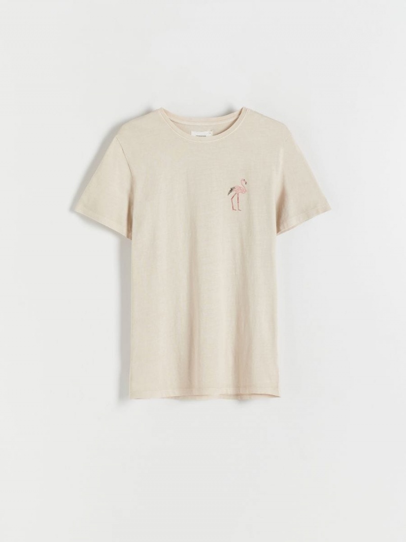 Reserved Regular fit T-shirt with appliqué Ivory | BUGWCLY-59