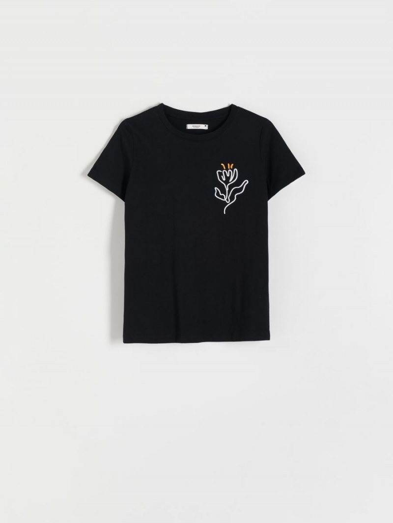 Reserved Regular fit T-shirt with appliqué Czarne | RFKYZLX-60