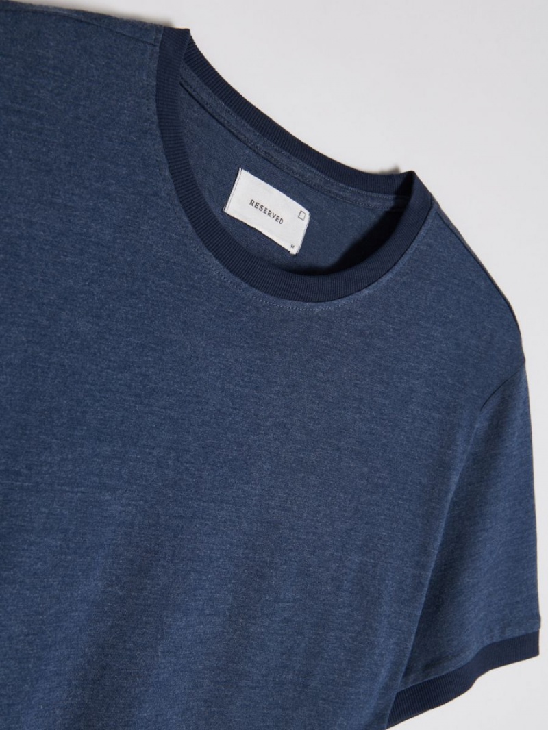 Reserved Regular fit T-shirt with contrasting trimming Granatowe | REDYMOT-74