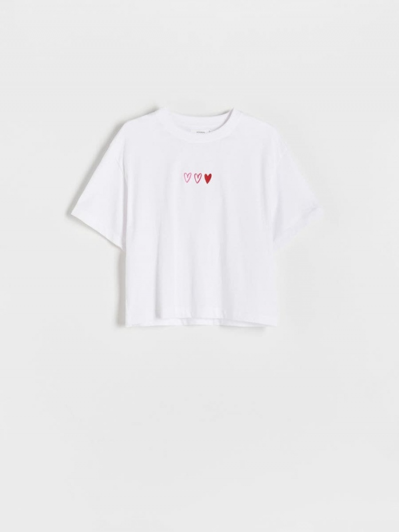 Reserved Regular fit T-shirt with embroidery Białe | ZXCAWEF-97