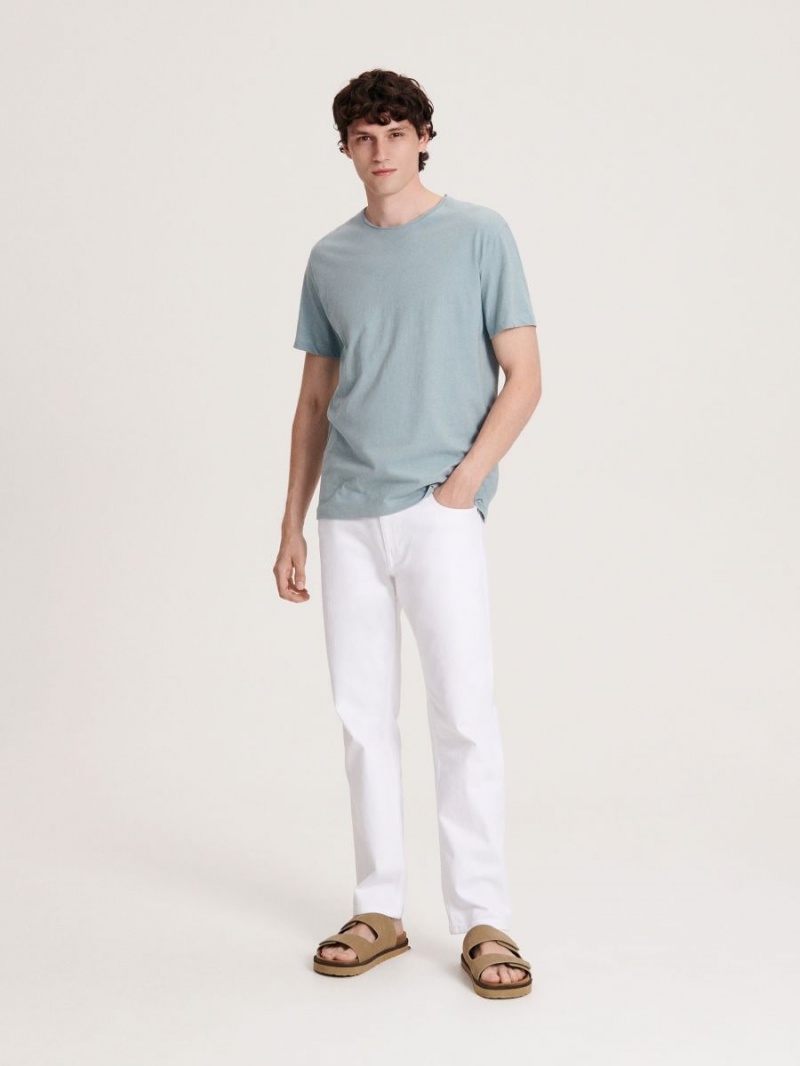 Reserved Regular fit T-shirt with linen blend Niebieskie | GCNRPOF-97