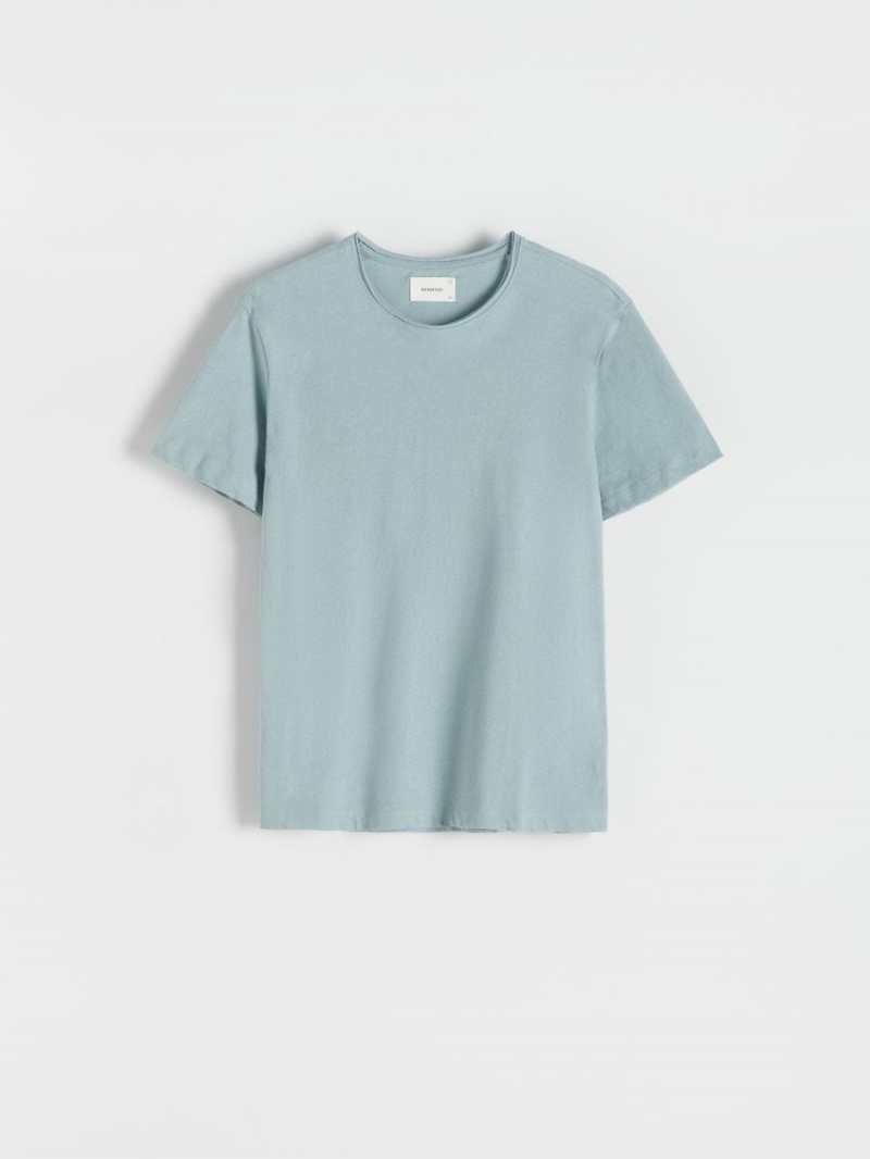 Reserved Regular fit T-shirt with linen blend Niebieskie | GCNRPOF-97