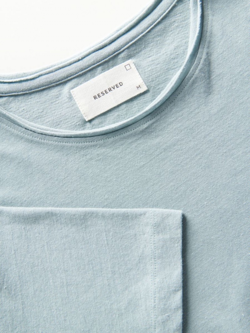 Reserved Regular fit T-shirt with linen blend Niebieskie | GCNRPOF-97