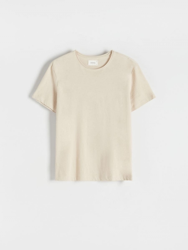 Reserved Regular fit T-shirt with linen blend Beżowe | CUMOHXT-21