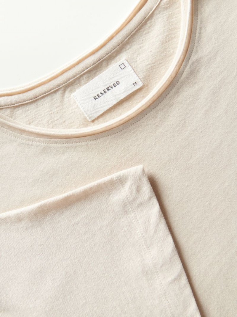 Reserved Regular fit T-shirt with linen blend Beżowe | CUMOHXT-21