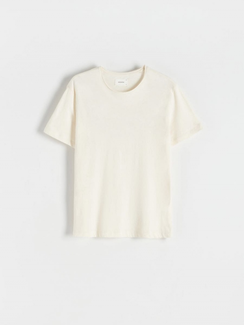 Reserved Regular fit T-shirt with linen blend Ivory | ZGXAYNB-96