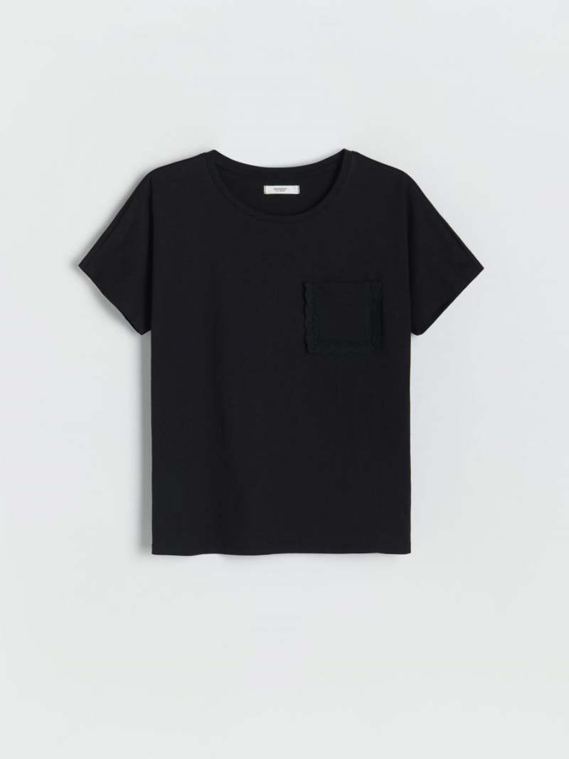 Reserved Regular fit T-shirt with pocket Czarne | PUCTFWY-32