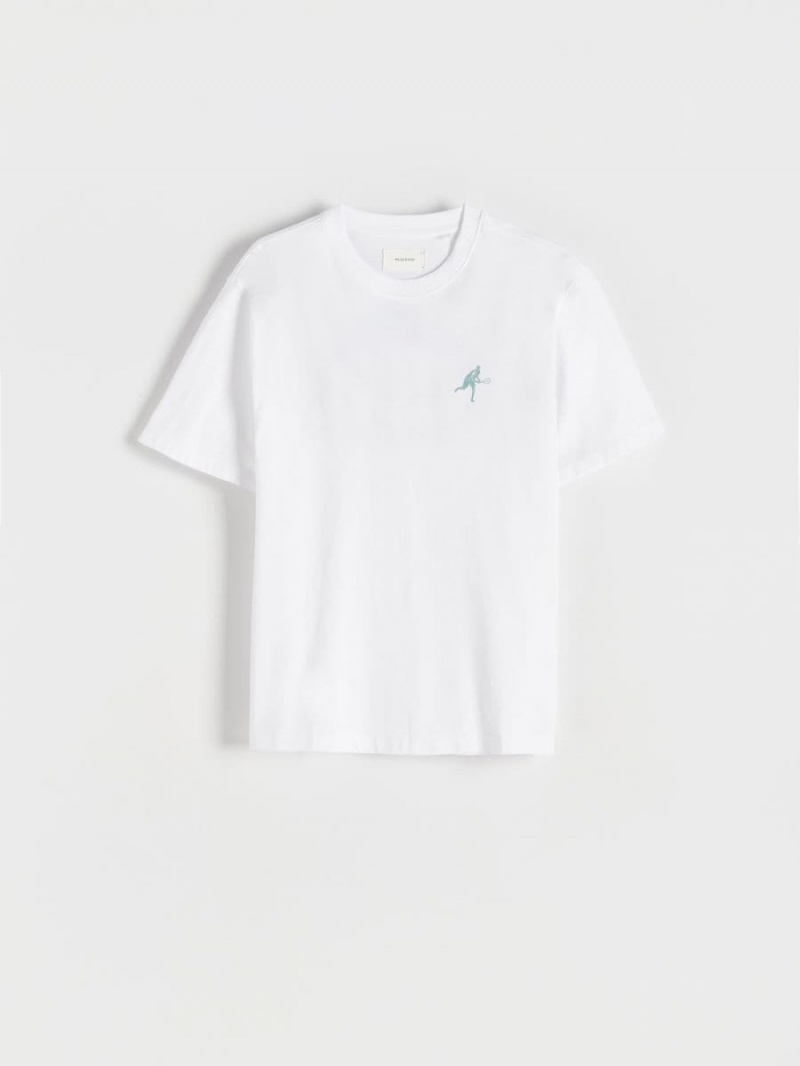 Reserved Regular fit T-shirt with print Białe | KWVUFRJ-95