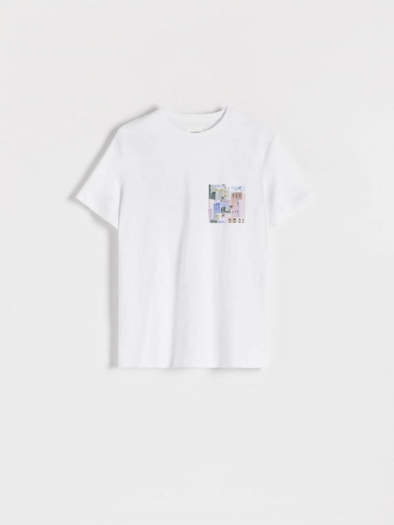 Reserved Regular fit T-shirt with print Białe | XGWTVRY-07