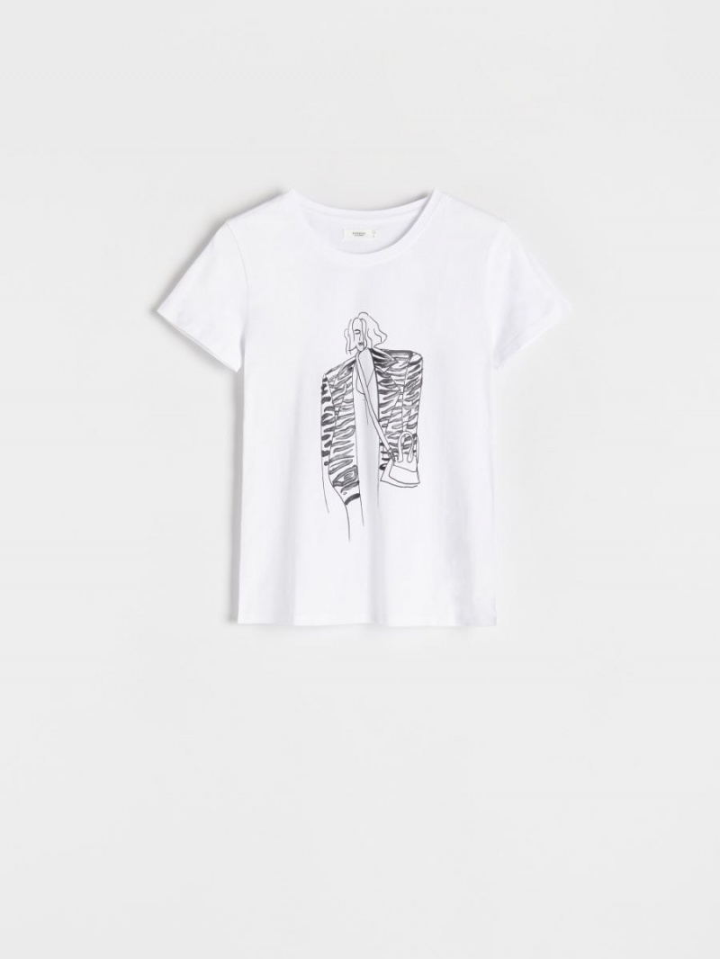 Reserved Regular fit T-shirt with print Białe | GZLDTHJ-09