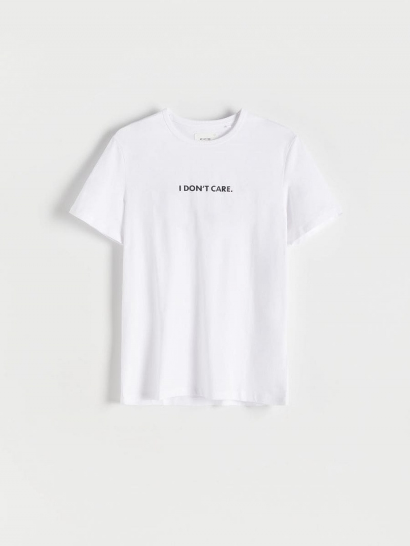 Reserved Regular fit T-shirt with print Białe | ZOLCRBQ-25