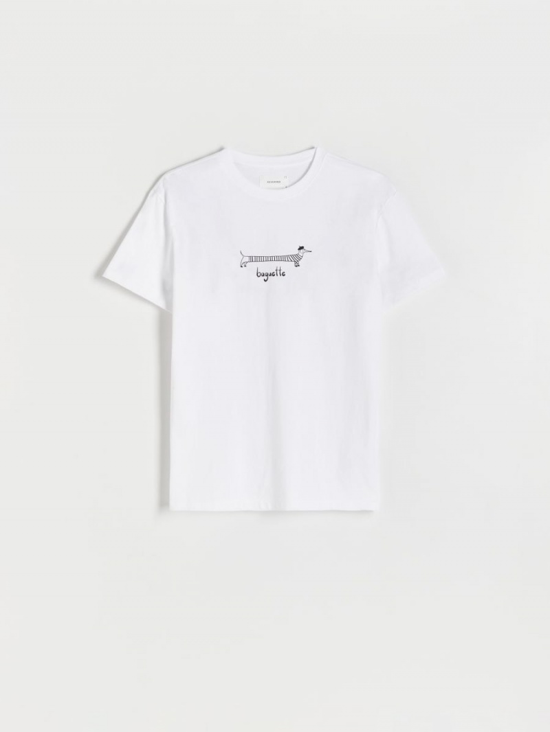 Reserved Regular fit T-shirt with print Białe | TSXJFOV-64