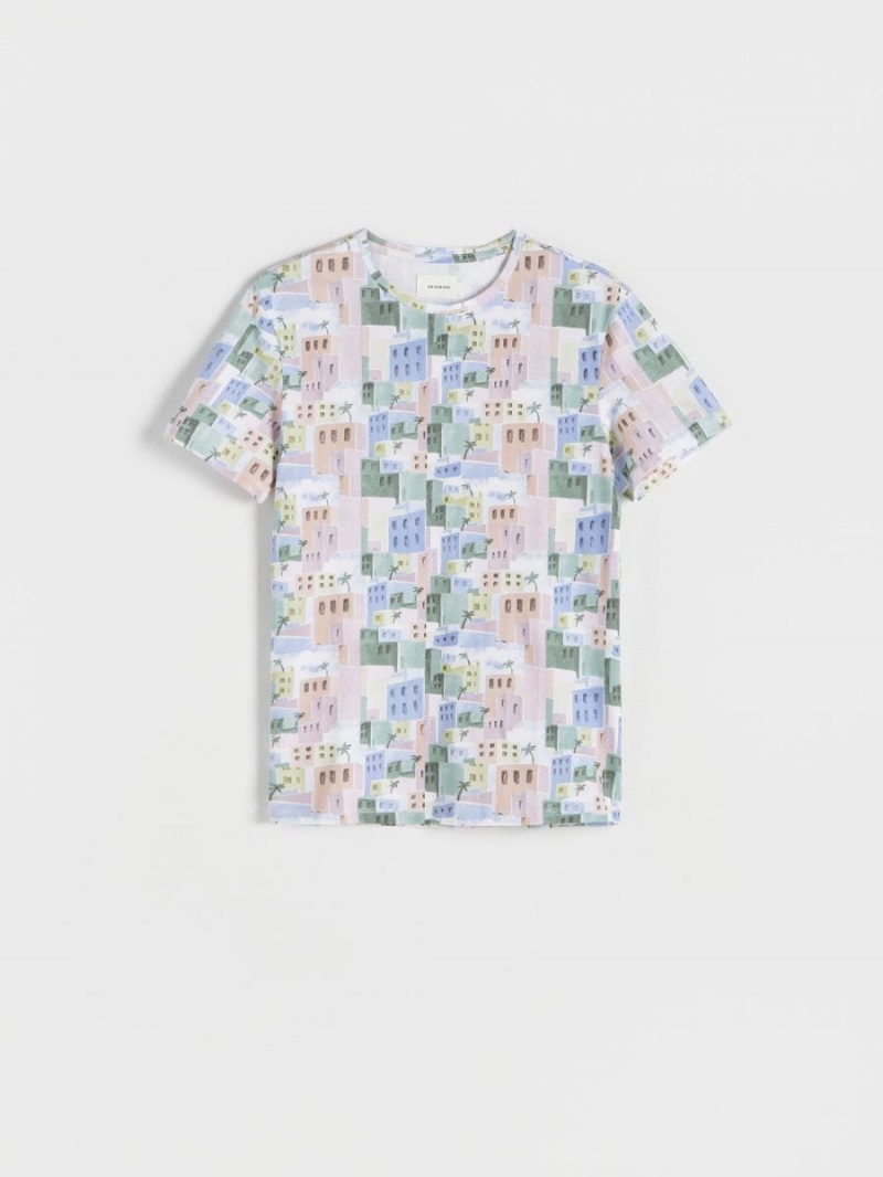 Reserved Regular fit T-shirt with print Białe | RCSDWQH-78