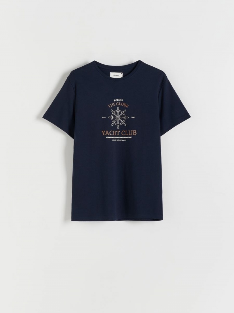 Reserved Regular fit T-shirt with print Granatowe | AGXIHET-03