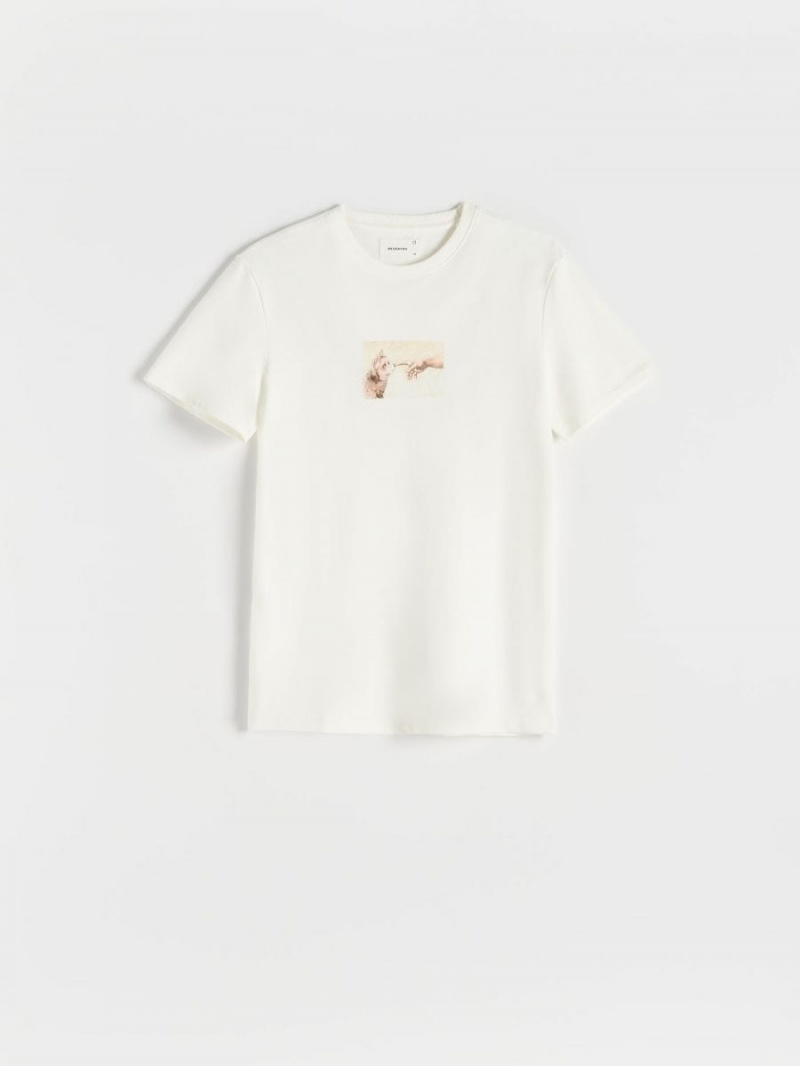 Reserved Regular fit T-shirt with print Ivory | MSZXNOK-91