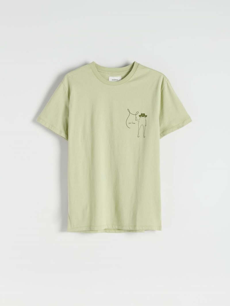 Reserved Regular fit T-shirt with print Khaki | YPDZOCJ-37