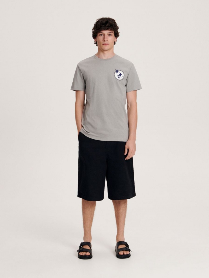 Reserved Regular fit T-shirt with print Szare | ZRGYFHW-37