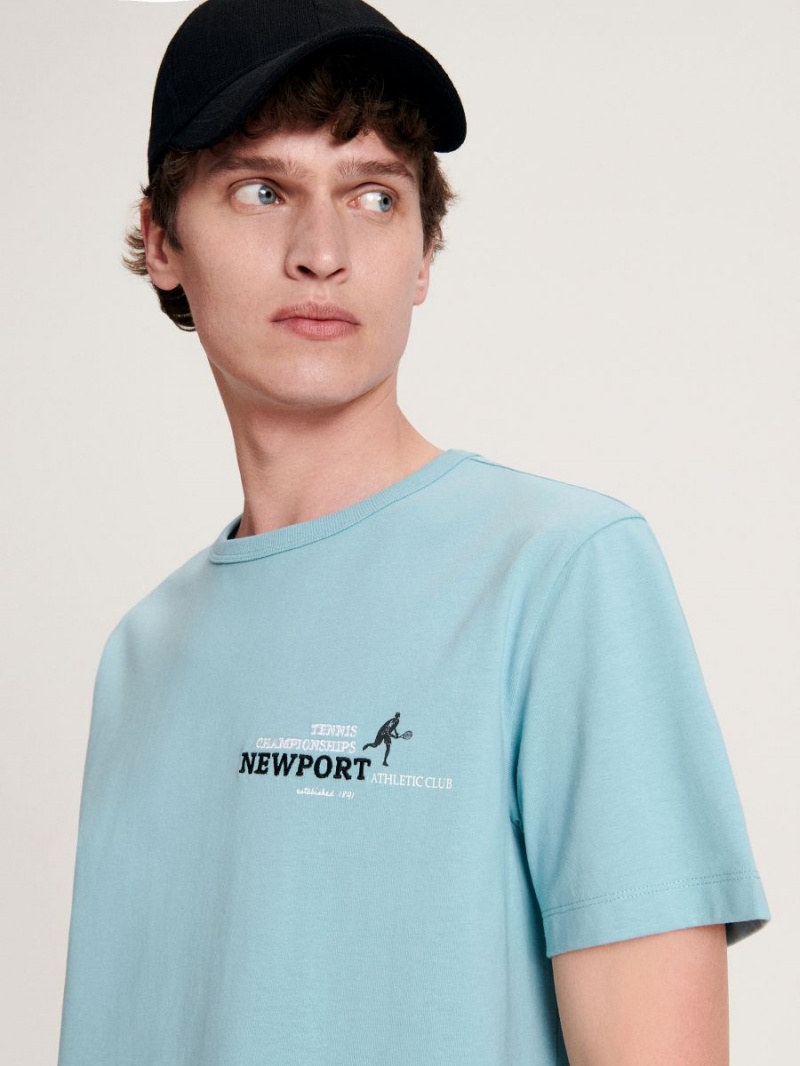 Reserved Regular fit T-shirt with print Turkusowe | YIXHSGD-05