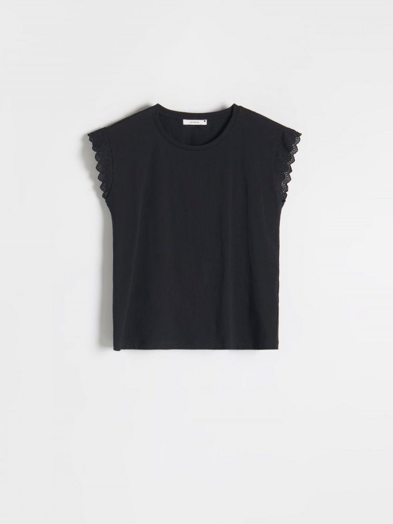 Reserved Regular fit T-shirt with ruffle details Czarne | ERTCYOU-40