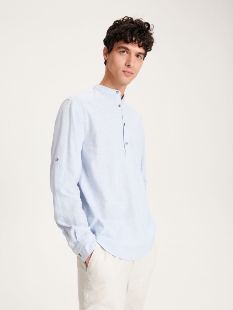 Reserved Regular fit linen blend shirt Niebieskie | ROIZGEX-49