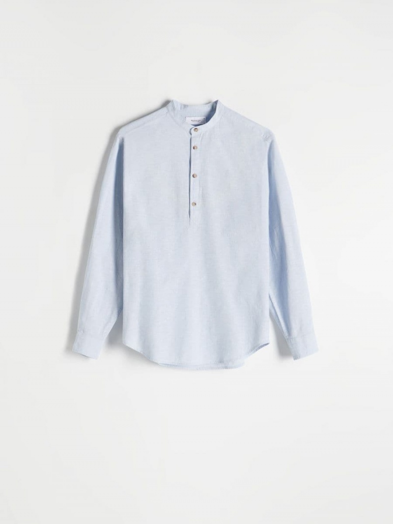 Reserved Regular fit linen blend shirt Niebieskie | ROIZGEX-49