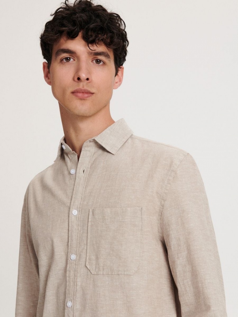 Reserved Regular fit linen rich shirt Beżowe | EZGXIYL-13