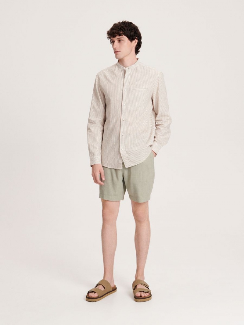 Reserved Regular fit linen rich shirt Beżowe | RXFDHZE-96