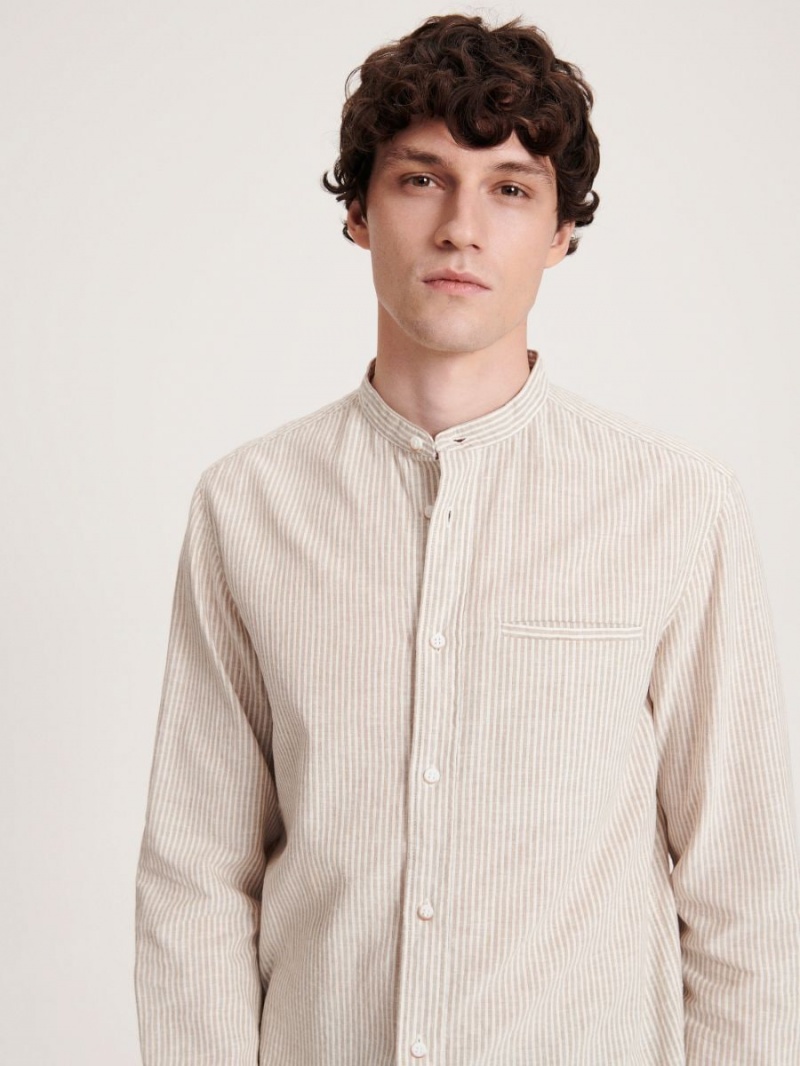 Reserved Regular fit linen rich shirt Beżowe | RXFDHZE-96