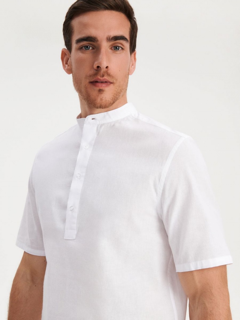 Reserved Regular fit linen rich shirt Białe | YVZKPDN-96