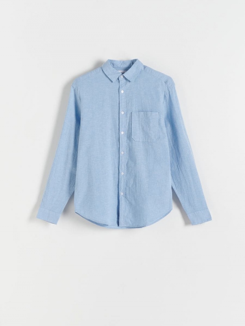 Reserved Regular fit linen rich shirt Niebieskie | NDUJPYE-14