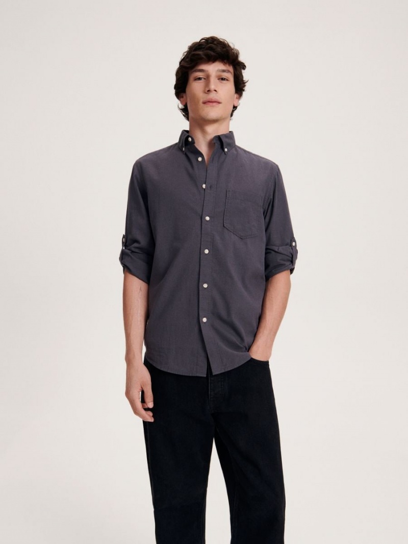 Reserved Regular fit linen rich shirt Szare | WOYNUVA-28