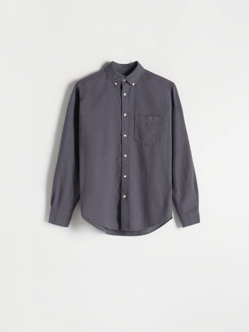 Reserved Regular fit linen rich shirt Szare | WOYNUVA-28